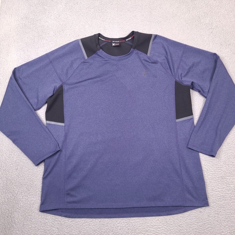 Spyder Active Sweatshirt Mens‎ XXL Blue Black Fleece Lined Stretch L/S Pullover